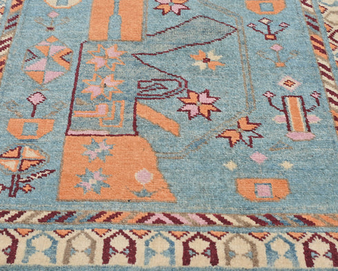 3x4 Blue Kuba Afghan Hand Knotted Wool Area Rug